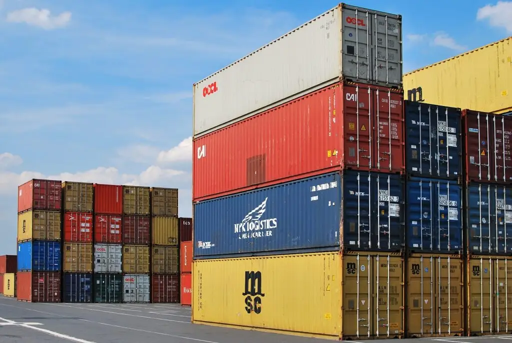 Containers for sale in a yard